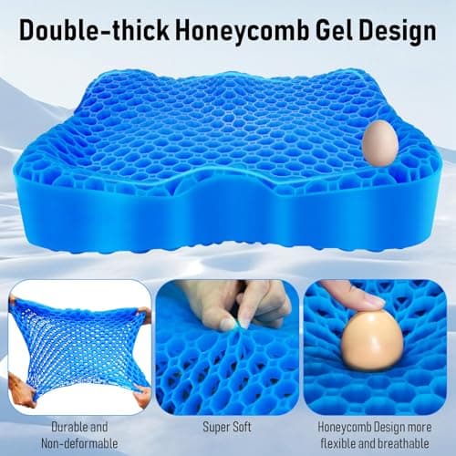 Cooling Gel Seat Cushion, Thickened Big Breathable Honeycomb Design Absorbs Pressure Points Gel Cushion with Anti-Slip Cover Cooling Seat Cushion for Office Chair Home Car Seat Cushion for Wheelchair - Thumbnail 4