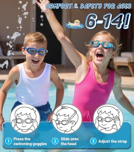 HIGAHY 2 Pack Kids Swim Goggles, Anti-Fog & UV Protection, Leakproof Swimming Goggles for Boys & Girls Ages 6–14 – Comfortable Fit, Wide Clear View, Adjustable Strap - Thumbnail 4