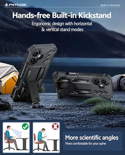 FNTCASE for iPhone 17 Phone Case: Military Grade Drop Proof Protection Mobile Cover with Kickstand | Matte Textured Rugged Shockproof TPU | Protective Sturdy Phone Case - 6.3 inch Black - Thumbnail 5