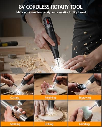 Cordless Rotary Tool, 8V Multi Tool with Auto-Lock Chuck & 5 Speed, 23,000RPM Rechargeable Engraver Kit with Storage Case, for Sanding, Polishing, Drilling, Carving, DIY Crafts - Thumbnail 3