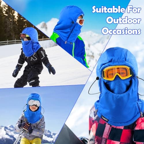 Labeol Kids Balaclava Ski Mask, Blue Winter Waterproof Thick Warm Fleece Face Cover with Adjustable Zippers for Boys Girls - Thumbnail 6
