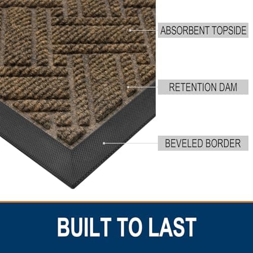 OLANLY Indoor Outdoor Mat, Sturdy Natural Rubber Floor Mat, Non Slip Low Profile Waterproof Doormat, and Stain Front Door Mats, Easy Clean Patio Entrance Mat, 30''x17'', Brown - Thumbnail 3