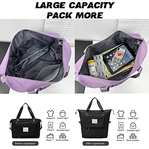 Large Capacity Foldable Travel Bag, Sports Shoulder Bag, Duffel Bag with Wet and Dry Separation, Oxford Fabric, Waterproof (Purple) - Thumbnail 3