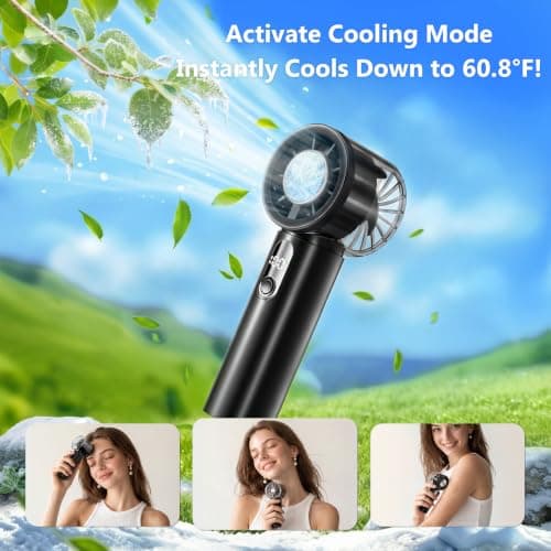 2026 Portable Handheld Turbo Fan with Ice Cooler, 5 Gear Strong Airflow, 3 IN 1 Mini Hand Fan for Hand, Desk & Travel, Up to 12Hrs, Battery Operated, Personal Fan for Outdoor, Makeup, Beach(Black) - Thumbnail 4