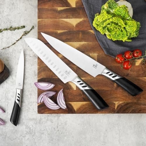 CHUSHIJI Kitchen Knife Set 3 Piece | Professional Chef Knife Set with 8" Chef Knife, 7" Santoku Knife, 5" Utility Knife | High Carbon Stainless Steel Sharp Kitchen Knives for Home Cooking & Gifting - Thumbnail 4