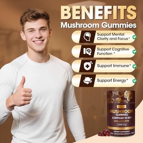 Grevol Mushroom Gummies with Lion's Mane - Reishi, Chaga, Cordyceps - Individually Wrapped - Mushroom Complex Supplement for Adult - 60 Counts - Thumbnail 5