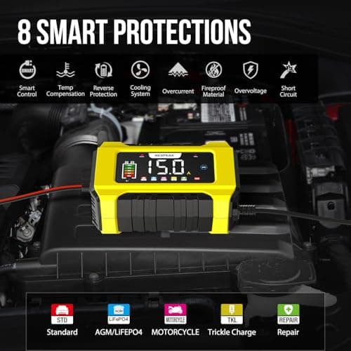 NEXPEAK NC215 15-Amp Battery Charger, Trickle Charger Car Battery Charger 12V 24V LiFePO4 Lead Acid Portable 9-Stage Smart Battery Maintainer w/Temp Compensation for Car Truck Lawn Mower Boat Marine - Thumbnail 5