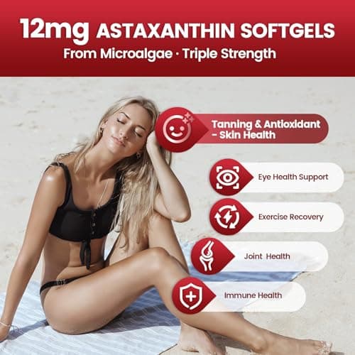 10 in 1 Astaxanthin 12mg Supplements, 4 Month Supply, Astaxantina Antioxidant from Fresh Haematococcus Pluvialis, Contains Lycopene, Grape Seed, Vitamin E, & More Supports Eye, Joints, Skin Health - Thumbnail 3