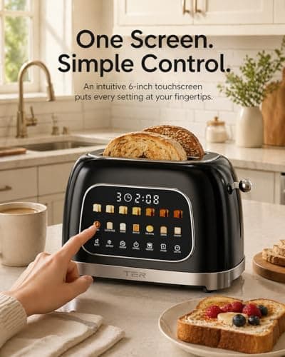 Toaster 2 Slice, Touch Screen Wide Slot Retro Toaster for Bagel & Thick Breads, Stainless Steel Smart Digital Toasters, 7 Bread Modes & 7 Browning Levels, Mute Mode, Memory, Defrost & Reheat, Black - Thumbnail 2
