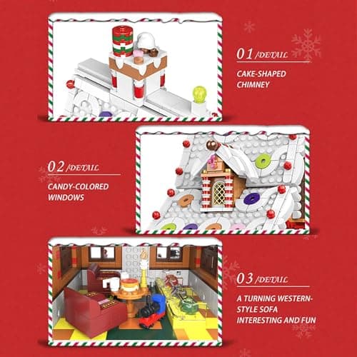 hahaspil Christmas Gingerbread House Ornaments Building Set Toys, ​with Led Light, for Kids, Boys, Girls & Adults, Christmas Decorations for Tabletop & Home, Advent Calendar 2025 (1620 Pieces) - Thumbnail 3