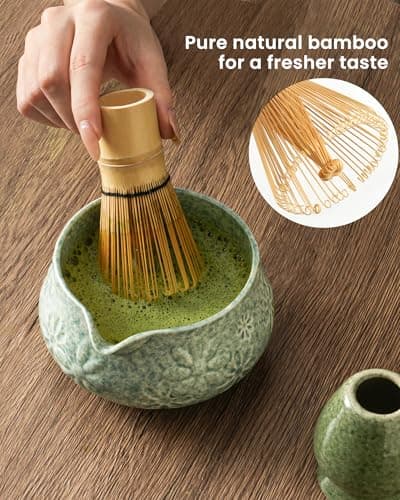 Matcha Whisk Set-7-Piece Ceramic Matcha Kit for Matcha Lovers,Includes 18 oz Matcha Bowl,Bamboo Matcha Whisk & Holder,Bamboo Scoop,Scoop Rest,Sifter,and Tea Towel(Blue) - Thumbnail 5