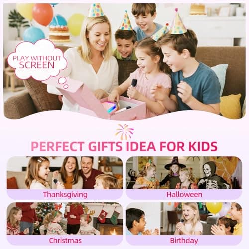 Kinglucky Mini Karaoke Machine for Kids, Top Birthday Gift Pick for Girls Ages 3, 4, 5, 6, 7, 8, 9, 10, 11, 12 Years Old, Kids' Personal Video Players Accessories with 2 Mics Singing Present Toy, Pink - Thumbnail 4