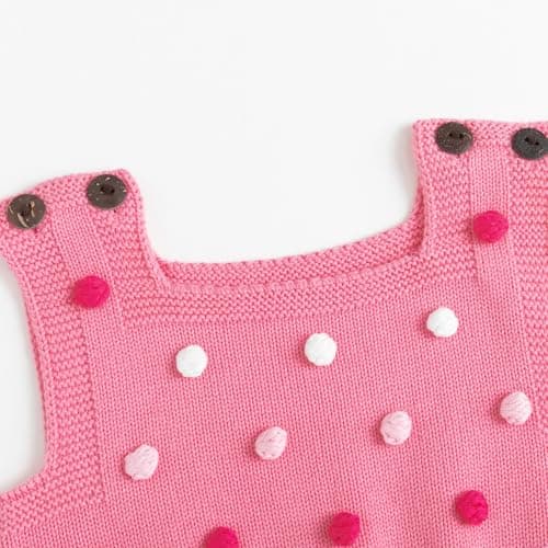 Simplee kids Baby Girl Knit Romper Newborn Sleeveless Jumpsuit with Pompoms Fall Outfit Overall 0-24M - Thumbnail 3