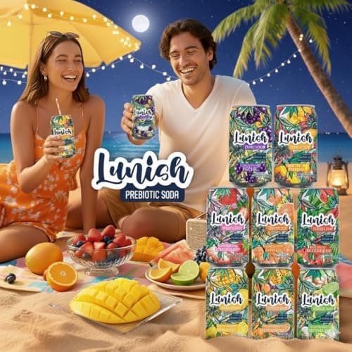 Lunish Prebiotic Soda, Watermelon Sabor Sandía, Gut-Friendly & Refreshing, with Apple Cider Vinegar & 4g Prebiotic Fiber, 20 Cal, 12-Pack - Thumbnail 5