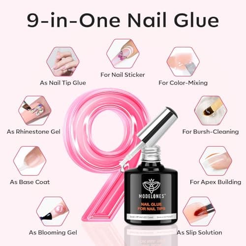 modelones X Nail Gel Kit Kit Short Square, 9-in-One Nail Glue with Portable U V Lamp 216Pcs 12Sizes Pre-Etched Press ons Fake Acrylic Extension Kit DIY Salon Gift for Women - Thumbnail 4