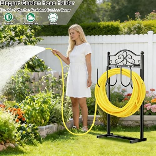 SHOMEXTOL Upgraded Garden Hose Holder - Heavy Duty Freestanding Metal Hose Holder with 4 Stabilizing Spikes, Sturdy Hose Hanger up to 100ft Hose for Yard, Lawn & Outdoor Garden (Black) - Thumbnail 3