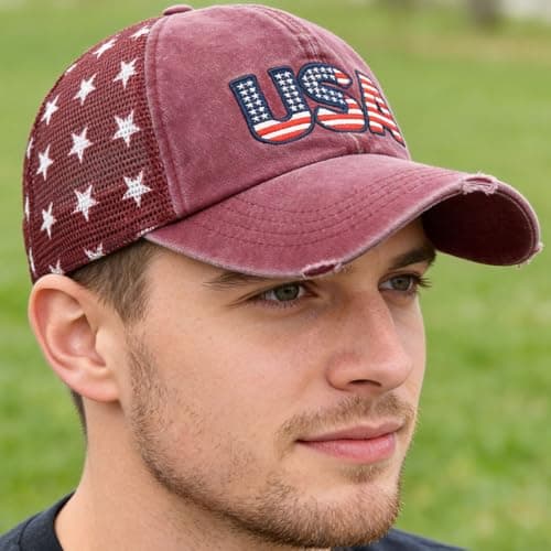 LELVK 4th of July American Flag Patriotic Baseball Cap | Embroidered USA Flag 100% Cotton Adjustable Hat for Men & Women - Thumbnail 3
