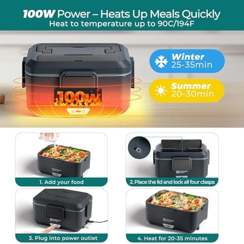 Annie & Mia Design Electric Lunch Box for Adults, 100w 3.5L 2-Layer Portable Food Warmer, Dual Mode 2.5L + 1L Heated Lunch Box for Adults, Home/Car/Office/Truck Use, Lonchera Eléctrica Portátil - Thumbnail 5