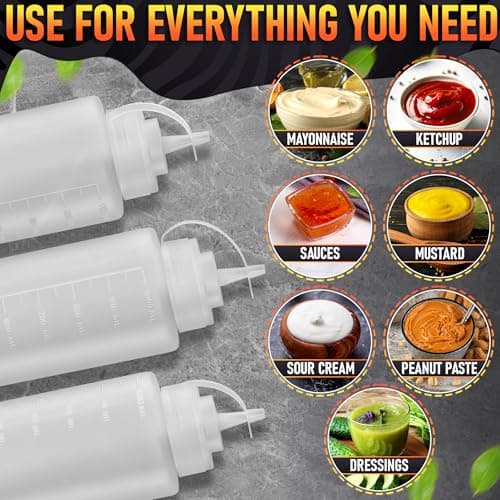 3-Pack Plastic Condiment Squeeze Bottles 36oz – Refillable Squirt Bottles with Narrow Tip, Leak-Resistant | Great for Oil, Sauces, Ketchup, Mayonnaise, Syrup, Dressing, BBQ Stations & Catering Use - Thumbnail 5