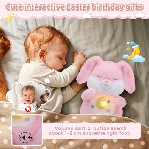 Breathing Stuffed Animal, Soothe Snuggle Pink Easter Bunny Stuffed Animal for Anxiety Adults and Kids, Volume Control Soothing Bunny Plush with Realistic Breathing and Lights, Easter Basket Stuffers - Thumbnail 4