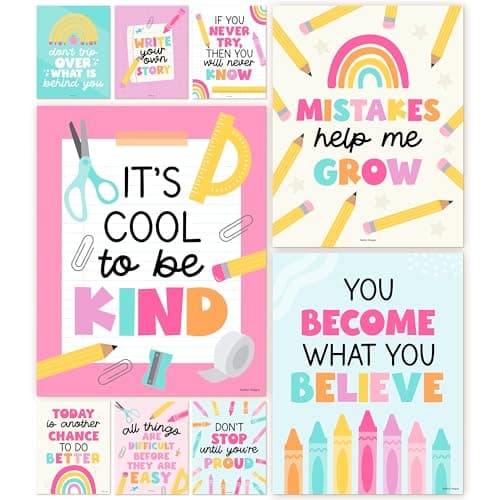 Hadley Designs Motivational Poster for Classroom Decor - 9 Growth Mindset Classroom Posters Elementary, Inspirational Wall Decor Middle School, Teacher Must Haves, Pastel Bulletin Board Decorations - Image 1