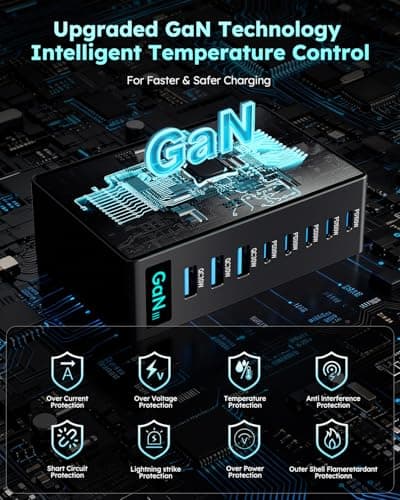 380W USB-C Charger Block, 8-Port USB-C Charging Station PD 30W + 100W PC Laptop, Fast Charging Hub with High-Power Fast Charging Cable for MacBook Pro/Air, DELL, iPad, iPhone, Samsung Galaxy Black - Thumbnail 6