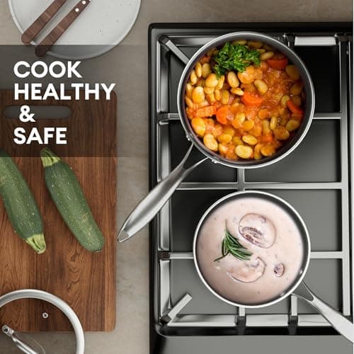 COOKER KING 2 Quart Stainless Steel Saucepan, Nonstick Sauce Pan, Ceramic Suce Pot with Tempered Glass Lid, Induction Pot Compatible with All Cooktops, Dishwasher & Oven Safe(PFAS/PFOA/PTFE Free) - Thumbnail 3
