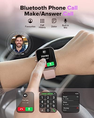 Quican Smart Watches for Women, 1.8 Inches Fitness Tracker with Alexa Built-in & Bluetooth Calling, Compatible with Android iPhone, Waterproof, Heart Rate Sleep Monitor, Includes 2 Bands - Light Pink - Thumbnail 2