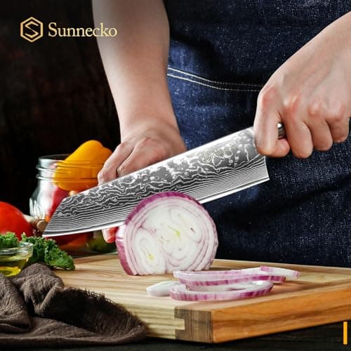 Sunnecko 8 Inch Japanese Damascus Chef Knife - Professional VG10 Super Steel Kitchen Gyuto, Ultra Sharp Meat Vegetable Slicing Cuchillo, Full Tang Ergonomic Handle, Premium Mom Gift Box for Cooking - Thumbnail 2