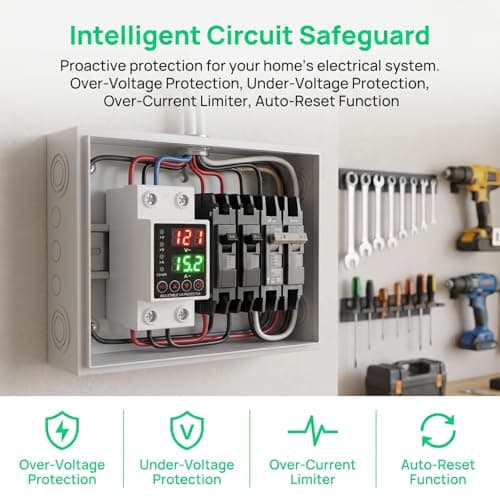 63A Smart Voltage Protector, Adjustable Over Voltage & Low Voltage Cut Off, LCD Screen, Delay Time Setting, Voltage Output Stabilizer for Home Office Appliance, DIN Rail Mountable - Thumbnail 3