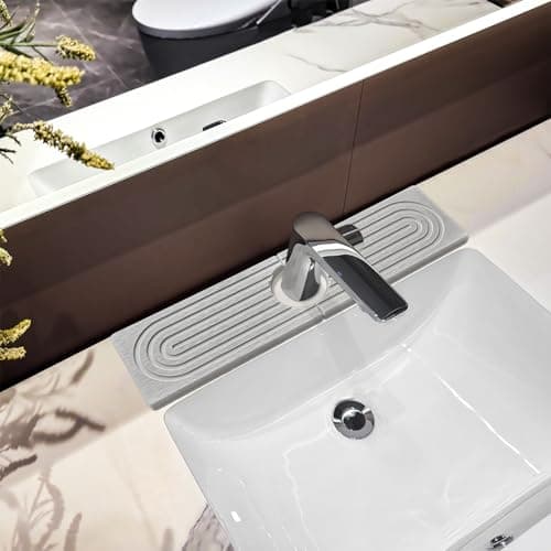 Kitchen Faucet Absorbent Mat, 15.7" Long Stone Faucet Mat For Kitchen Sink, Kitchen Sink Splash Guard Stone, Super Absorbent, Diatomite Kitchen Faucet Mat For Bathroom Counter (Light Gray) - Image 1