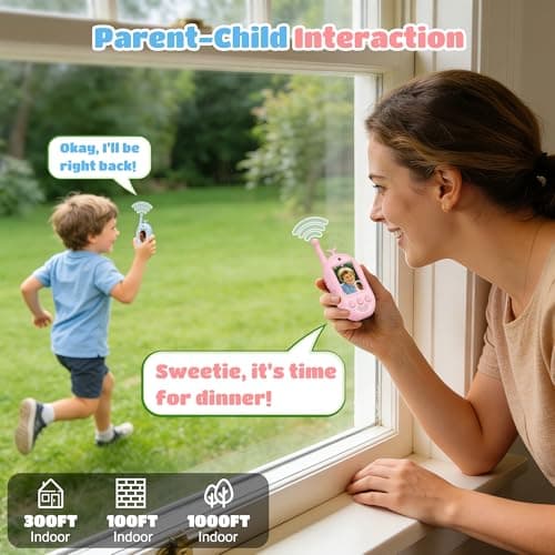Video Walkie Talkies for Kids-2 Pack, Kids Walkies Talkies with Voice Changer & Sticker Effect, Rechargeable Long RangeIndoor Toys for Outdoor Camping, Hiking, Birthday Gift for Boys Girls Ages 3-12 - Thumbnail 4