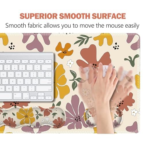 ARTSO Gaming Mouse Pad Wrist Support Set,Cute Flower Desk Mat+Mouse Pad with Wrist Rest +Keyboard Wrist Pad+Coaster,4-in-1 Mousepad Ergonomic Design for Home Office Game - Thumbnail 3
