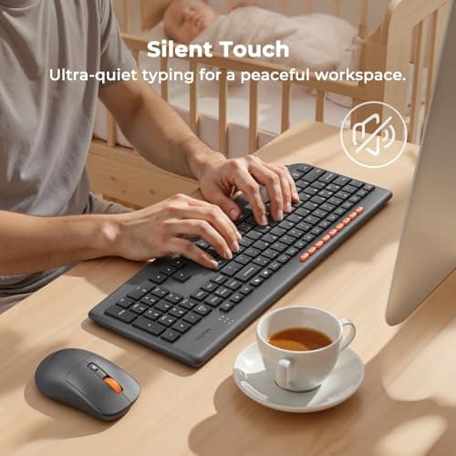 MEETION Wireless Keyboard and Mouse, Silent Full Size Multi-Device Bluetooth Keyboard and Mouse, 9 Multimedia Hotkeys, 3200 DPI Optical Mouse, 90% Less Noise, for Windows Mac PC Desktop Laptop, Black - Thumbnail 3