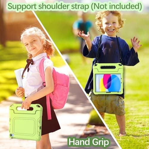 YIHE Kids Case for iPad (A16) 11th Generation 11 Inch 2025 & iPad 10th Generation 10.9 inch 2022, with Built-in Screen Protector and Handle Stand, Full Body Shockproof Protective Cover, LightGreen - Thumbnail 6