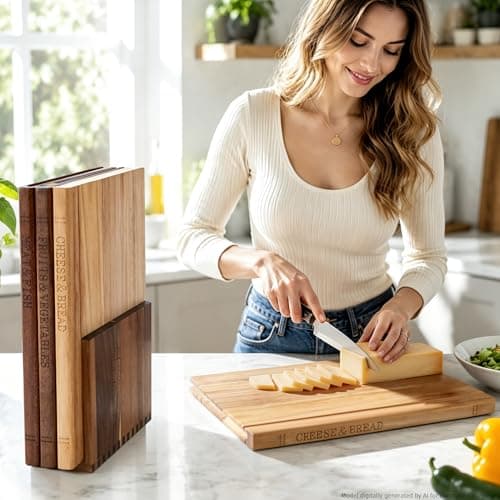 Book Cutting Board Set with Wooden Stand-Wooden Kitchen Cutting Boards That Look Like Books for Vegetables Cheese Meat, Chopping Board Gift Set for Home Cooks & Kitchen Decor - Thumbnail 2