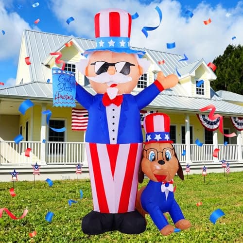 GIFTFIND 7FT Patriotic Independence Day 4th of July Inflatables Outdoor Decorations, Uncle Sam with Dog Decoration, Built in LED Lights Blow up Holiday Decor for Lawn Yard Outdoor Indoor - Thumbnail 2