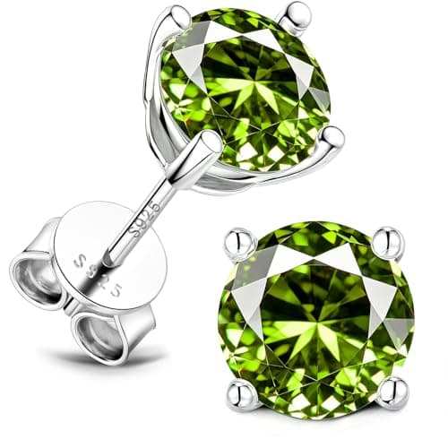 Lyniuoy August Birthstone Stud Earrings Peridot Olive Green Birthday Gifts With Gift Box 18K White Gold Plated 925 Sterling Silver Hypoallergenic Flat Back Stud For Sensitive Ear 5mm 0.5ct X2
