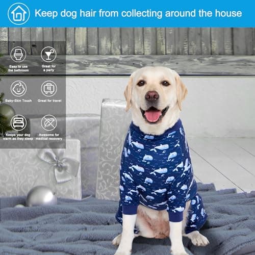 LovinPet Large Dog Outfit, Dog Onesie for Surgery, Large Breed Dog Pajamas, Lightweight Navy Whale Print, Pet Pajamas for Dogs, UV Protection Shirt for Dogs, Pitbull Clothes,Blue, XL - Thumbnail 6