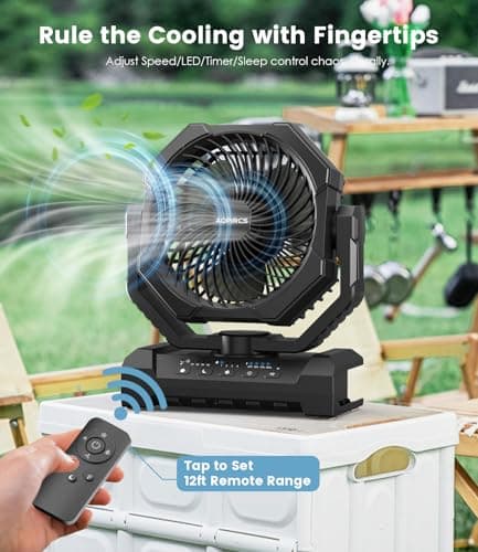 Camping Fan Rechargeable, 60H Long-Lasting Battery Powered Fan - 4 Speeds, 3 Light, Timer, Sleep Mode, Hook, Portable Fans for Camping Gear, Travel Essentials, Tent, RV, Outdoor, Garage, Emergency - Thumbnail 4