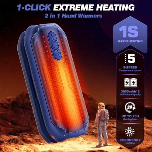 Vexolta Rechargeable Hand Warmers 2 Pack - 6000mAh AI Handwarmers with Flashlight & 5 Level, 20Hrs Long Lasting, 2 in 1 Portable Electric Heater, Gift for Valentine's Day/Golf/Camping/Hunting - Thumbnail 2