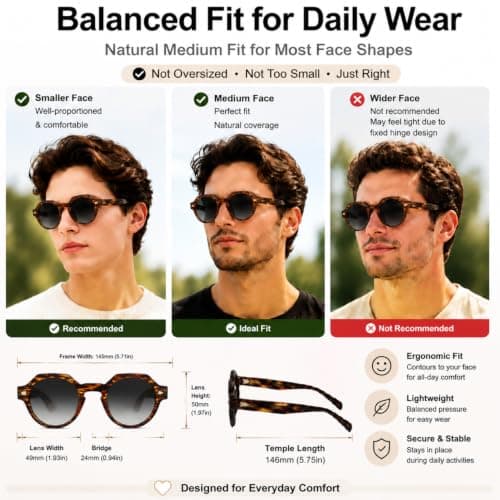 ROCKNIGHT HD Driving Polarized Sunglasses for Mens Retro Round Sunglasses Tortoise Acetate Frame Lightweight Fashion Grey Gradient Sunglasses - Thumbnail 4