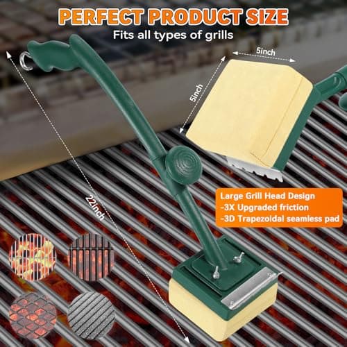 Grill Brush Bristle Free with Scraper,22" Extra Long Steam Grill Brush for Outdoor Grill,Replaceable Cleaning Head,Safe Grill Cleaner for Cast Iron/Stainless-Steel Grates,Ideal BBQ Gifts for Men Dad - Thumbnail 3