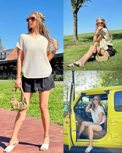 Arach&Cloz 2025 Women Summer Sweaters Vest Crochet Tops Plus Size Trendy Oversized Boho Short Sleeve Fashion Vacation Outfits Clothes Country Concert Outfits Resort Wear Apricot - Thumbnail 2