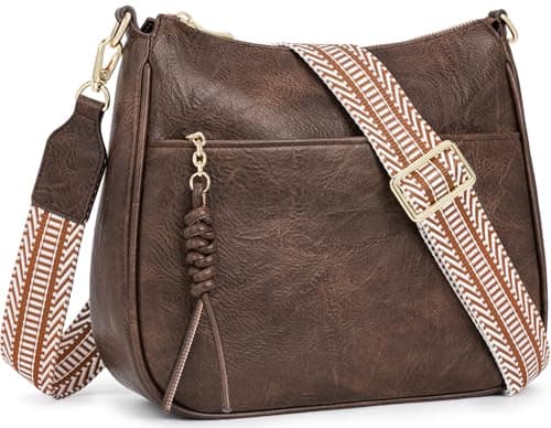 Peacocktion Crossbody Purses for Women Trendy Designer Vegan Leather Hobo Bags with Wide Shoulder Strap (Chocolate Brown) - Image 1