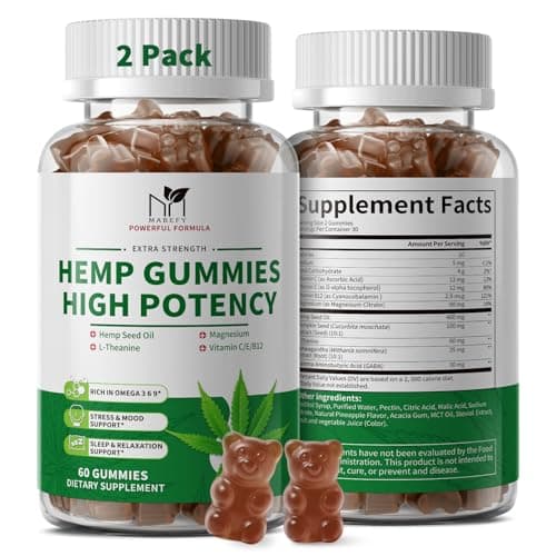 2 Pack Hemp Gummies for Sleep, Stress, Relax & Calm, High Potency Extra Strength with Magnesium, Vitamins, Ashwagandha, GABA, L-Theanine, Pineapple Flavor, 120 Bears Gummies, Vegan Gluten-Free - Image 1