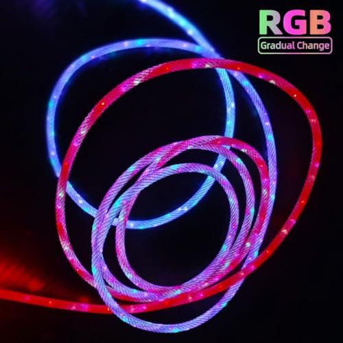 ULIKTO 6.6ft/2m Type C Cable Nylon Braid Led Light Up Charger Cord 66W 5A QC3.0 Visible RGB Color Changing USB A to USB C Fast Charger Data Sync Cord for Samsung Galaxy S21/S20 S10/S9/Note 20/10/9/8 - Thumbnail 3