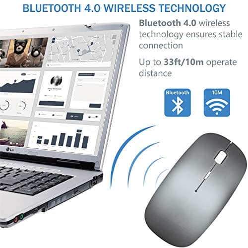 Bluetooth Wireless Mouse for MacBook Air Mac Pro Laptop Computer iPad Pad PC Laser Optical Rechargeable Mini Slim Silent Mouse Widely Used Desktop Hp iMac (Gray) - Thumbnail 3