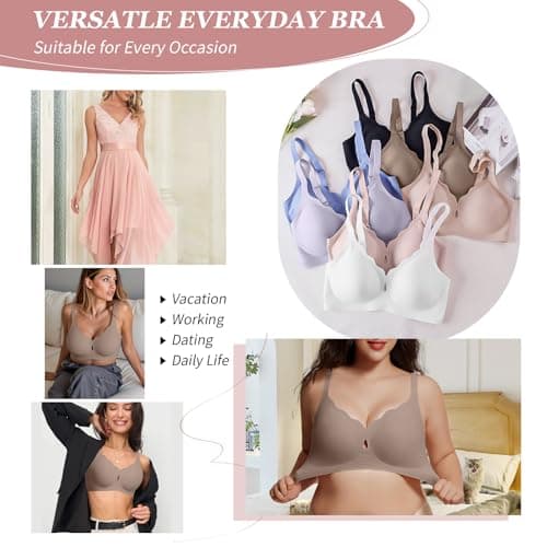 LIIJOO Wire-Free Seamless Full-Coverage Bralette, Lightly-Lined Molded Cups, Side-Back Smoothing, Wide Adjustable Straps, Convertible Crossback, U-Shaped Wing, 4-Row Hook-and-Eye（Ash Gray, L） - Thumbnail 6