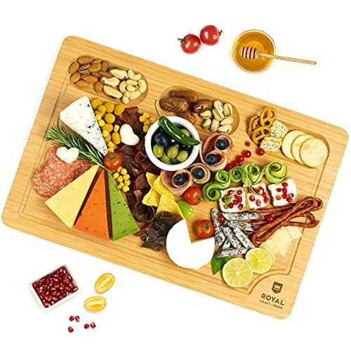 ROYAL CRAFT WOOD Bamboo Cutting Board with Juice Groove - Kitchen Chopping Board for Meat Cheese and Vegetables, Heavy Duty Serving Tray - Thumbnail 3